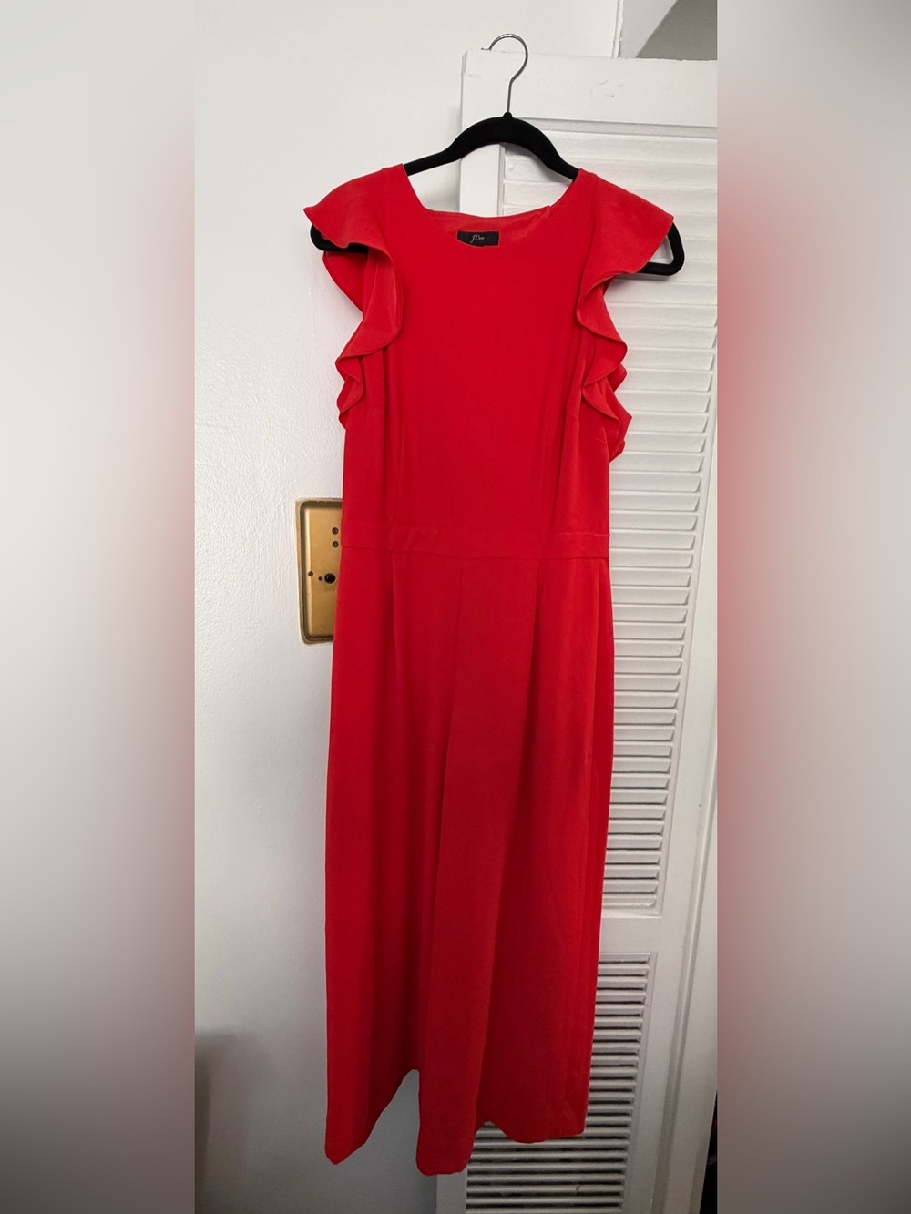 J.Crew Women’s Red Ruffle Sleeve Crepe jumpsuit